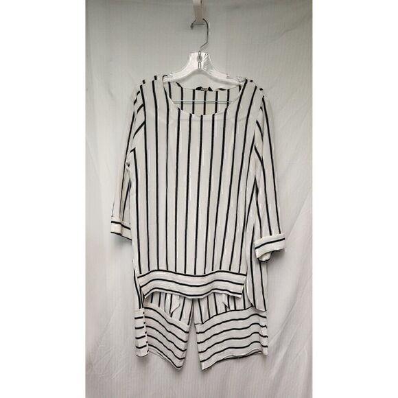 Jules & Leopold 2PC Pants Set Striped 3/4 Scoop Neck Size Medium Ivory/Blue - Picture 6 of 13